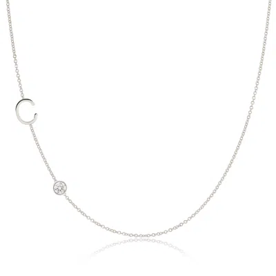 Maya Brenner Women's Monogram Necklace With Diamond - White Gold - 16" In Metallic