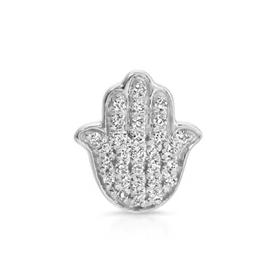 Maya Brenner Women's Pavé Charm Stud - 14k White Gold - Hamsa In Silver