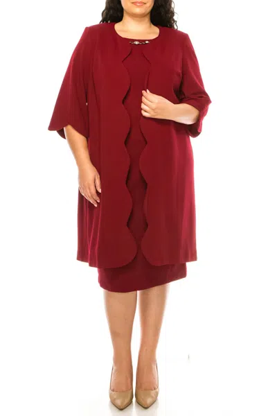 Maya Brooke 3/4 Sleeve 2 Piece Jacket Dress - Plus In Cranberry In Red