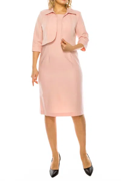 Maya Brooke 3/4 Sleeve Jacket Dress 2 Piece Set In Blush In Yellow