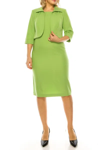 Maya Brooke 3/4 Sleeve Jacket Dress 2 Piece Set In Green