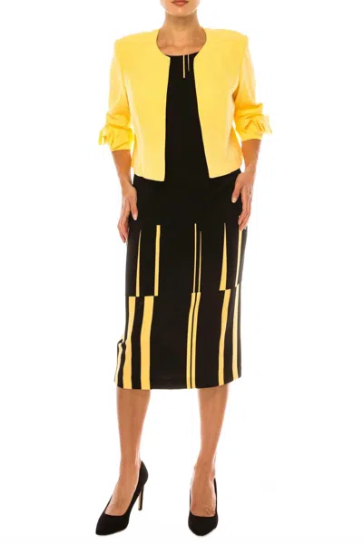 Maya Brooke Abstract Lined Contrast Jacket Dress In Yellow Black In Multi