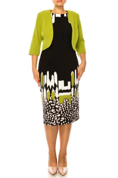 Maya Brooke Abstract Print Cropped Jacket Dress In Kiwi Black In Green