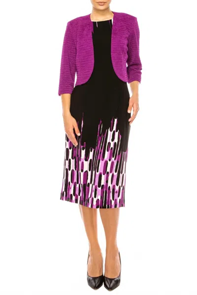 Maya Brooke Abstract Print Cropped Jacket Dress In Orchid In Purple