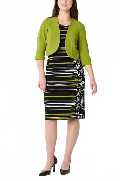 Maya Brooke Abstract Striped Jacket Dress 2-piece Set In Kiwi Black In Transparent