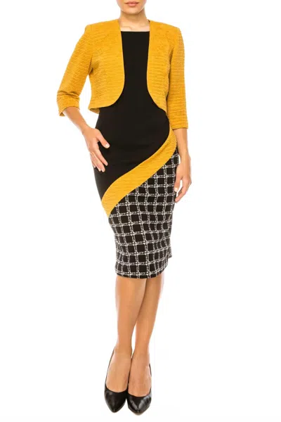 Maya Brooke Angled Contrast Print Jacket Dress In Mustard Black In Multi
