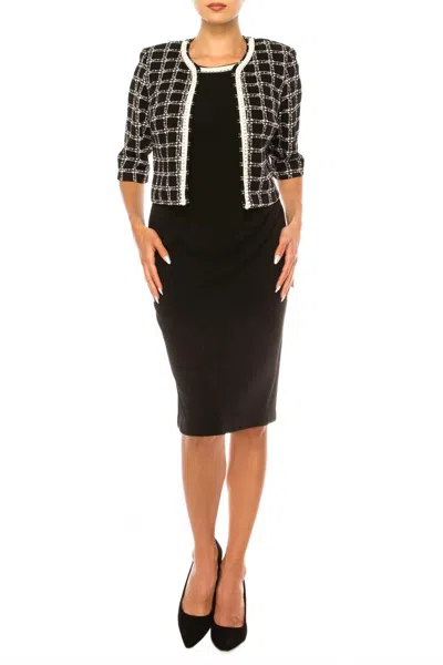 Maya Brooke Checkered Print Two-piece Jacket Dress In Navy White In Pink
