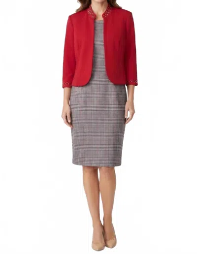Maya Brooke Cropped Jacket Dress 2-piece Set In Black Crimson In Multi