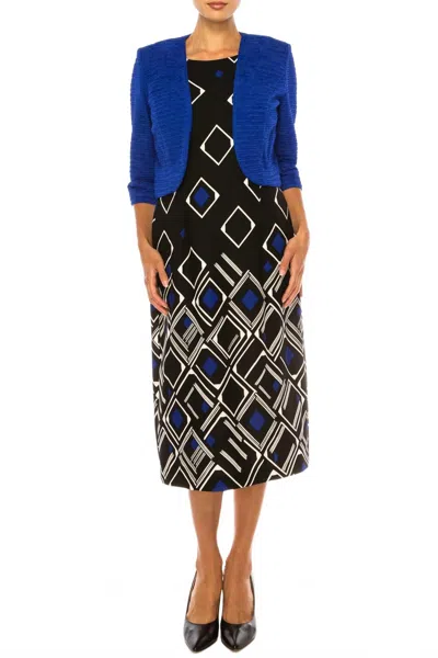 Maya Brooke Diamond Print Jacket Dress 2-piece Set In Cobalt Black In Multi