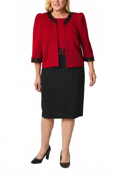 Maya Brooke Embroidered Sequin 2-piece Jacket Dress In Red Black