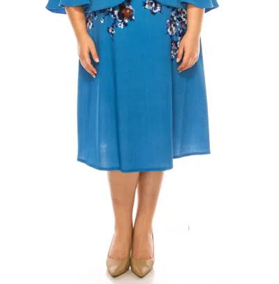 Maya Brooke Floral 2 Piece Jacket Dress - Plus In Denim Blue In Multi