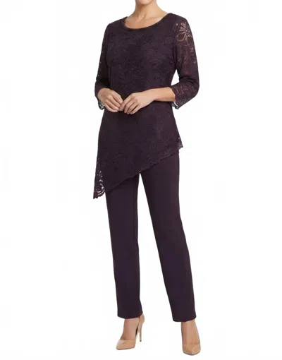 Maya Brooke Lace Asymmetrical Tunic Pant Set In Eggplant In Purple