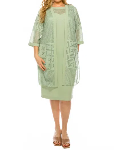 Maya Brooke Two Piece 3/4 Sleeve Jacket Dress Set In Sage In Green