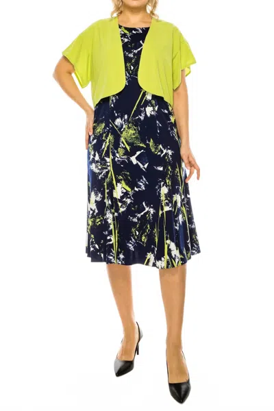 Maya Brooke Two Piece Jacket Dress In Navy Lime In Blue