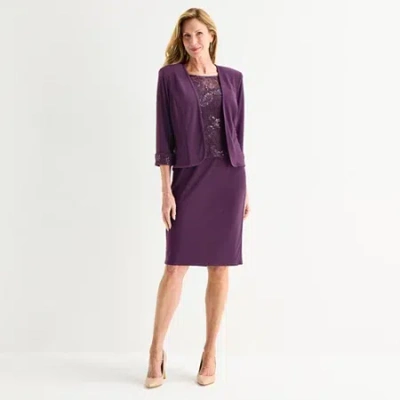 Maya Brooke Womens Applique Jacket Dress In Purple
