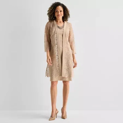Maya Brooke Womens Beaded Jacket Dress In Brown