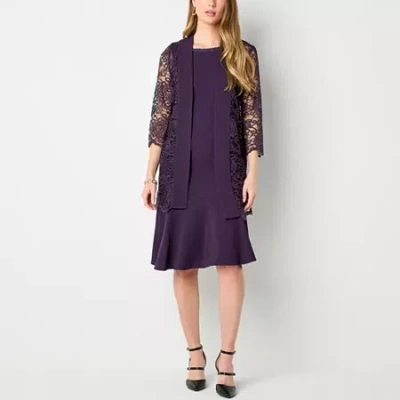 Maya Brooke Womens Beaded Lace Jacket Dress In Purple