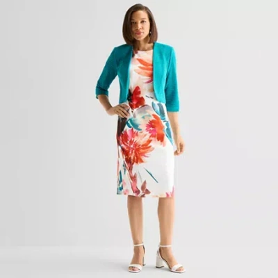 Maya Brooke Womens Floral Jacket Dress In Blue