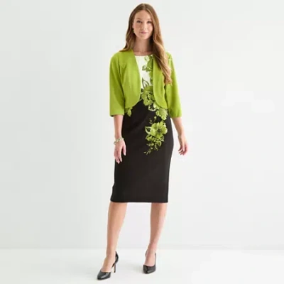 Maya Brooke Womens Floral Jacket Dress In Green