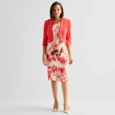 Maya Brooke Womens Floral Jacket Dress In Neutral