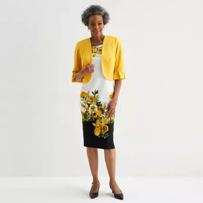 Maya Brooke Womens Floral Jacket Dress In Yellow
