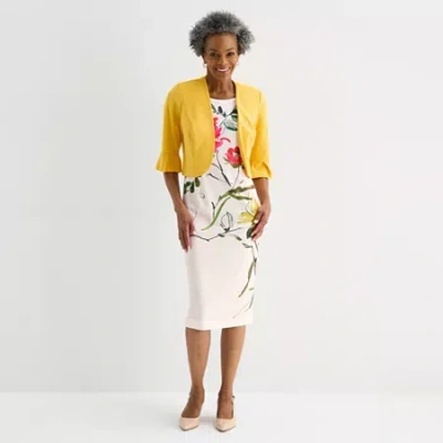 Maya Brooke Womens Floral Jacket Dress In Yellow