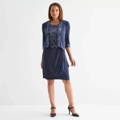 Maya Brooke Womens Lace Sequin Jacket Dress In Blue