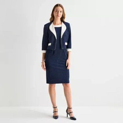 Maya Brooke Womens Pearl Trim Jacket Dress In Blue