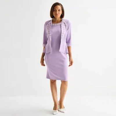 Maya Brooke Womens Pearl Trim Plaid Jacket Dress In Purple