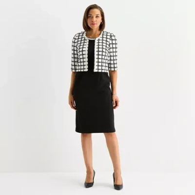 Maya Brooke Womens Plaid Jacket Dress In Black