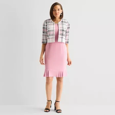 Maya Brooke Womens Plaid Jacket Dress In Pink