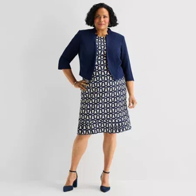 Maya Brooke Womens Plus Abstract Jacket Dress In Blue