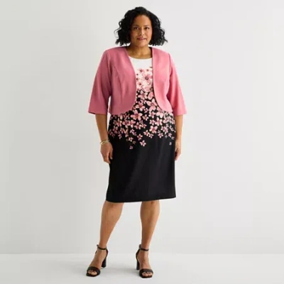 Maya Brooke Womens Plus Floral Jacket Dress In Black