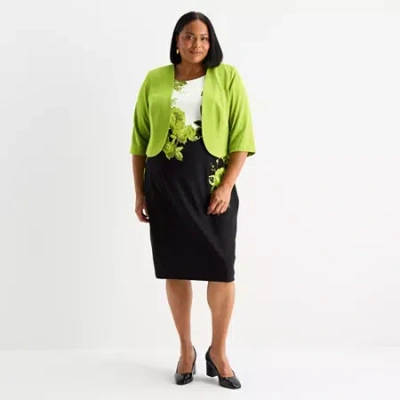 Maya Brooke Womens Plus Floral Jacket Dress In Green