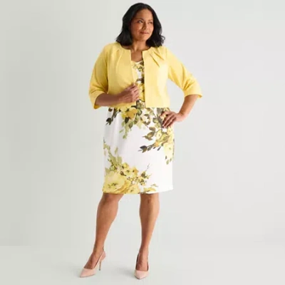 Maya Brooke Womens Plus Floral Jacket Dress In Yellow