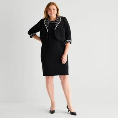 Maya Brooke Womens Plus Grid Jacket Dress In Black