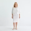 Maya Brooke Womens Plus Pearl Trim Jacket Dress In White