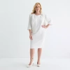 Maya Brooke Womens Plus Pearl Trim Jacket Dress In White