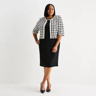 Maya Brooke Womens Plus Windowpane Jacket Dress In Black