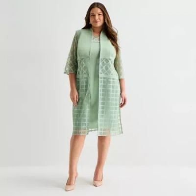 Maya Brooke Womens Plus Windowpane Midi Jacket Dress In Green