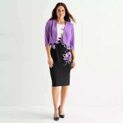 Maya Brooke Womens Round Neck Sleeveless Floral Jacket Dress In Purple