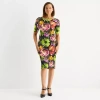 Maya Brooke Womens Short Sleeve Floral Sheath Dress In Multi