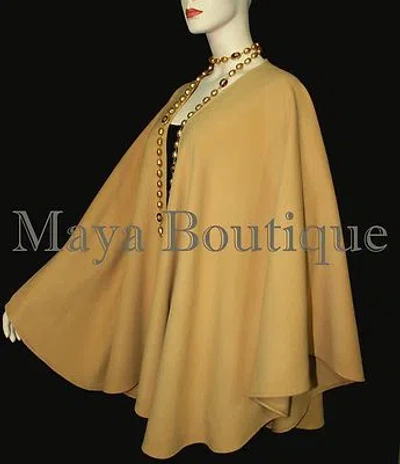 Pre-owned Maya Cape Ruana Gold Cape Ruana Wrap Coat Cashmere Wool Blend By Maya Boutique Made In Usa