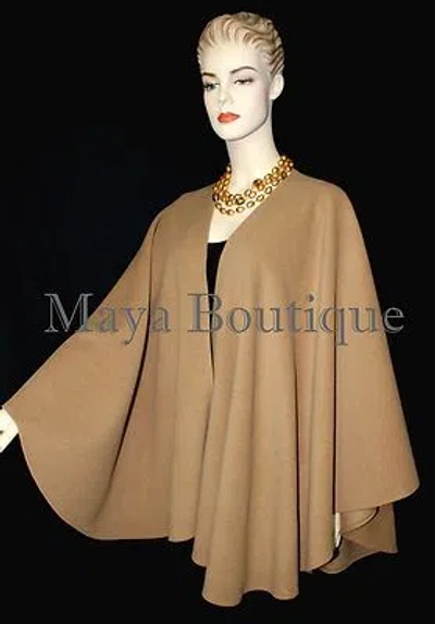 Pre-owned Maya Cape Ruana Moca Cape Ruana Wrap Coat Cashmere Wool Blend By Maya Boutique Made In Usa