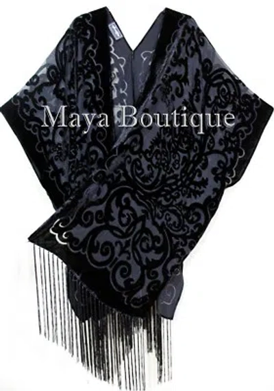 Pre-owned Maya Matazaro Art Nouveau Black Caftan Kimono Duster Burnout Velvet  Made In Usa