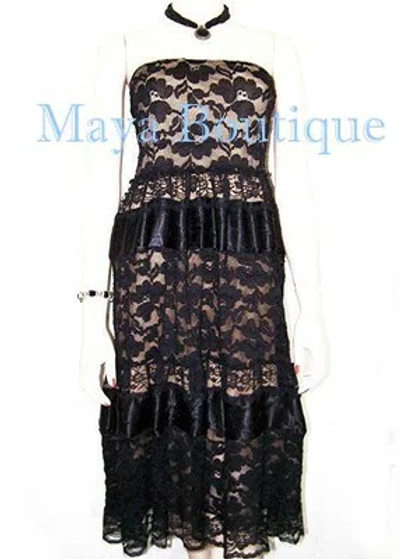 Pre-owned Maya Matazaro Black Lace Tube Dress / Skirt Embellished With Satin Ribbon Beige Lining S / M In Black & Beige