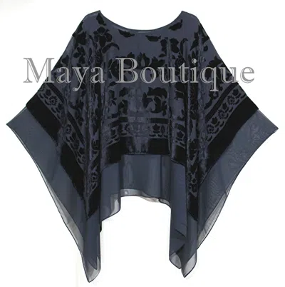 Pre-owned Maya Matazaro Black  Layered Poncho Top Burnout Velvet & Chiffon Made In Usa