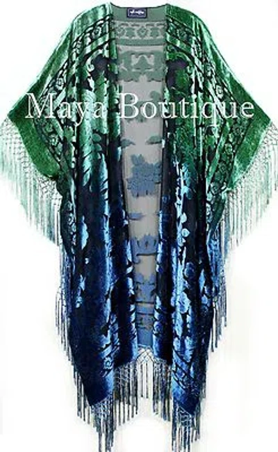 Pre-owned Maya Matazaro Blue Green Wearable Art Kimono Caftan Jacket Velvet Hand Dyed  In Blue Green Ombre