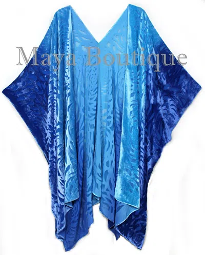 Pre-owned Maya Matazaro Blue Turquoise Camellia Burnout Velvet Caftan Kimono Hand Dyed  Usa