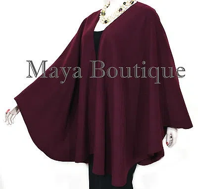 Pre-owned Maya Matazaro Bordo Cape Ruana Wrap Coat Cashmere Wool Blend By  Made In Usa In Bordo Burgundy